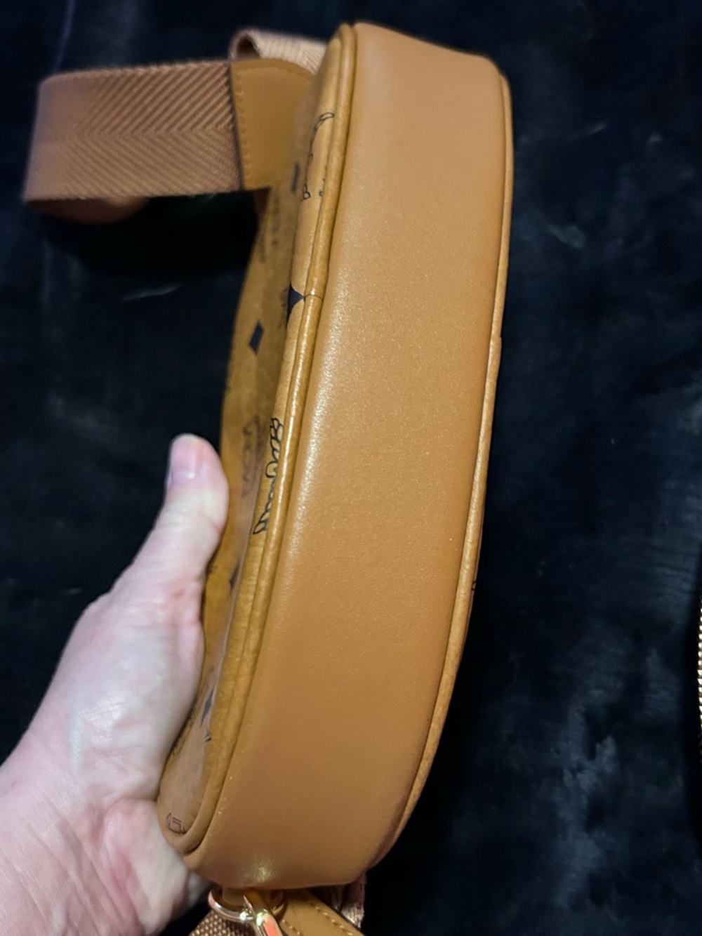 MCM Triple Pouch Signature Visetos Crossbody in Cognac - Picture 12 of 16